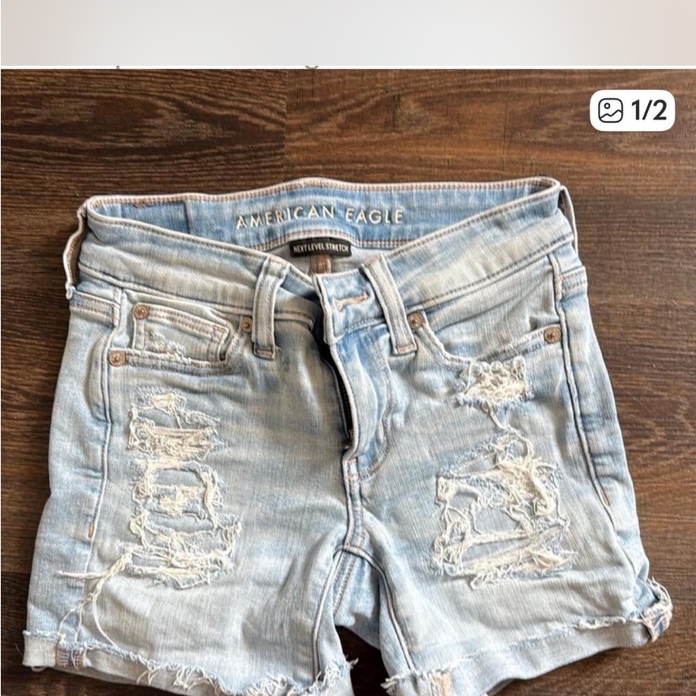American Eagle Outfitters Light Wash Distressed Jean Shorts